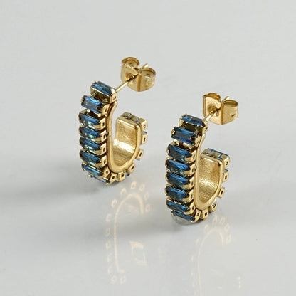 1 Pair Fashion U Shape Plating Inlay 304 Stainless Steel Rhinestones 18K Gold Plated Stainless Steel Earrings