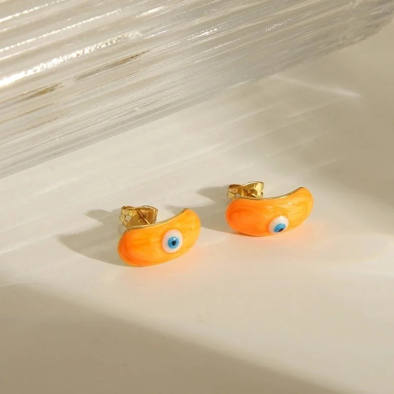 Y2K Sweet Devil's Eye Enamel Copper 18K Gold Plated Ear Studs