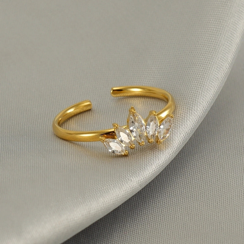 Casual Minimalist Leaves Heart Shape Crown 304 Stainless Steel Zircon 18K Gold Plated Inlay Open Rings