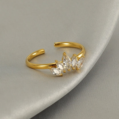 Casual Minimalist Leaves Heart Shape Crown 304 Stainless Steel Zircon 18K Gold Plated Inlay Open Rings