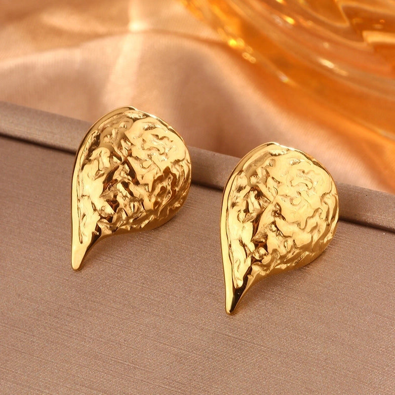1 Pair Minimalist Sector Leaves Heart Shape Pleated 304 Stainless Steel 18K Gold Plated Ear Studs