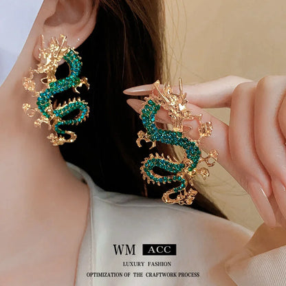 Fashion Dragon Chinese Zodiac Animal Zircon Electroplating Earrings