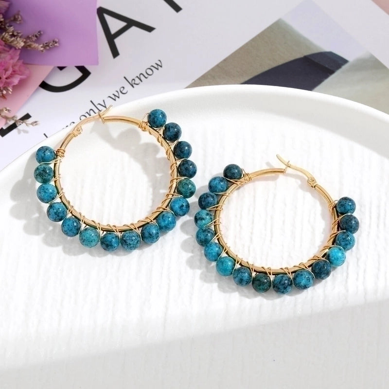 2 Pieces Retro Geometric Handmade Stainless Steel Natural Stone Earrings