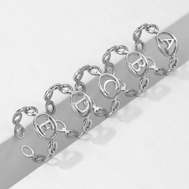 Minimalist Letter Text Number Stainless Steel Electroplating Rings
