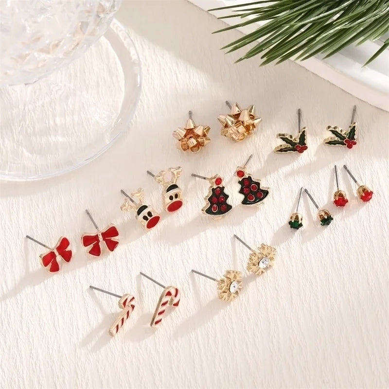1 Pair Cute Sweet Bow Knot Snowflake Elk Enamel Plating Alloy Ear Studs