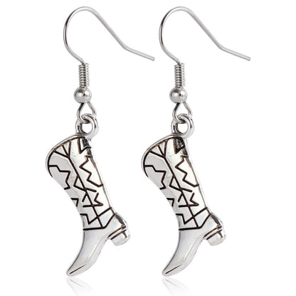 Jewelry Punk Western Denim Style Boots Cow Head Tassel Earrings Vintage Cactus Earrings For Women