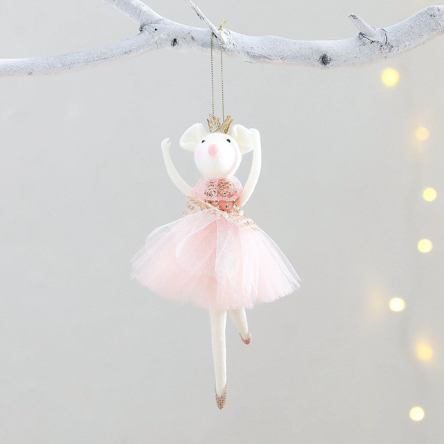 Pink Mesh Skirt Gold Crown Mouse Pendant Cartoon Cute Gift Decoration