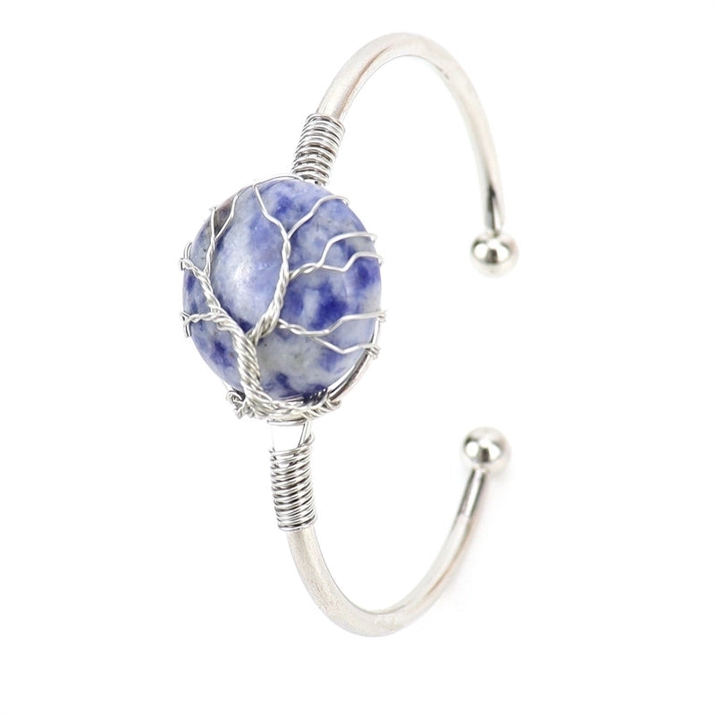 Minimalist Round Artificial Crystal Natural Stone Copper Handmade Bangle