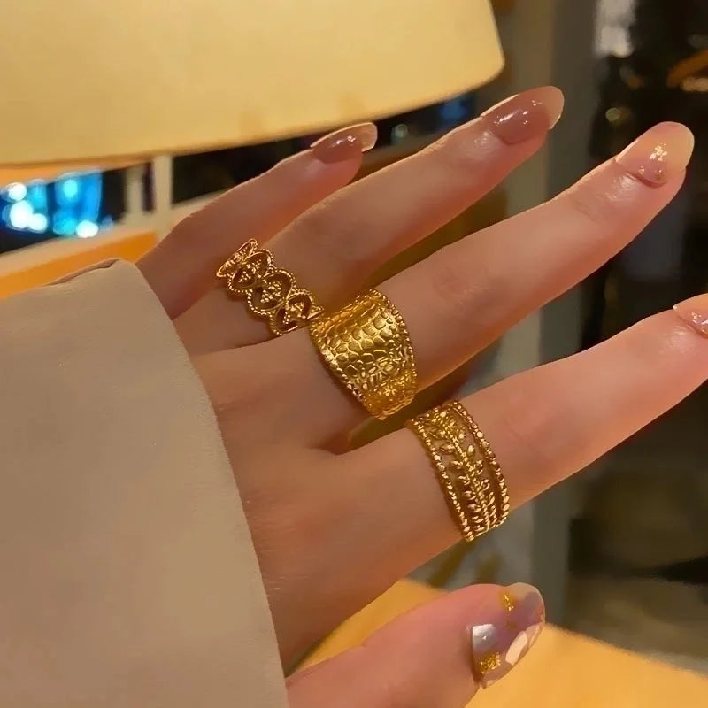 Titanium Steel 18K Gold Plated Minimalist Plating Metal Geometric Titanium Steel Open Ring