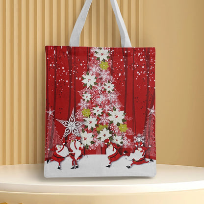 Christmas Unisex Polyester Christmas House Christmas Tree Santa Claus Cute Square Open Handbag