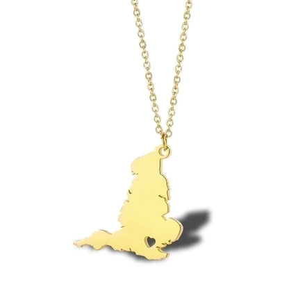 304 Stainless Steel 18K Gold Plated Casual Minimalist Map Heart Shape Pendant Necklace