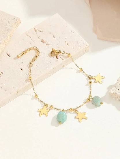 Minimalist Classic Style Color Block Ocean Titanium Steel 18K Gold Plated Crystal Bracelets In Bulk