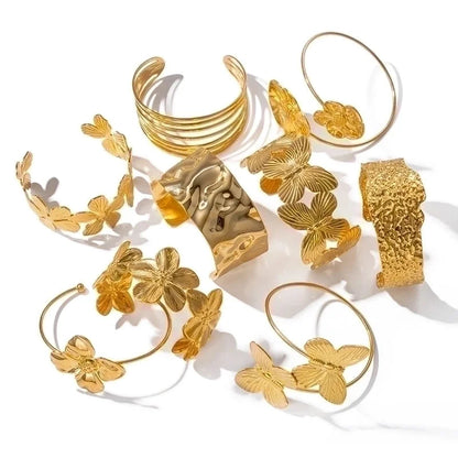 Elegant Lady Geometric Flower Stainless Steel 18K Gold Plated Bangle In Bulk