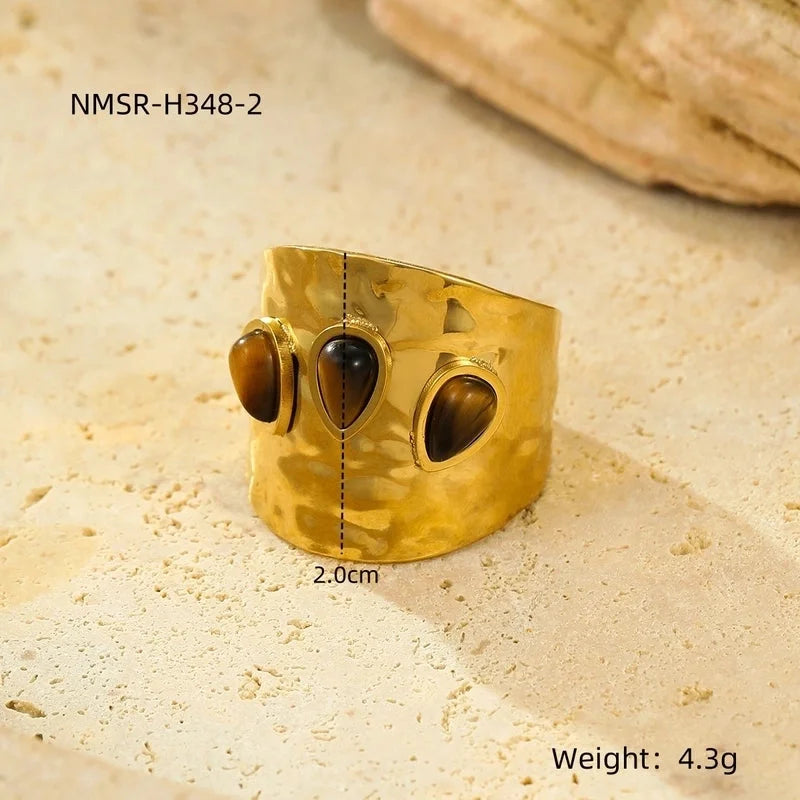 Modern Style Classic Style Geometric 304 Stainless Steel Natural Stone Plating Open Rings