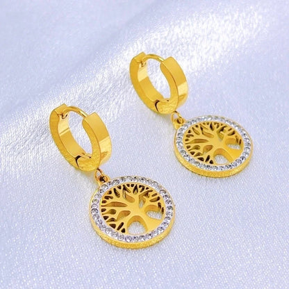 Fashion Tree 304 Stainless Steel Rhinestones 18K Gold Plated Inlay Stainless Steel Necklaces