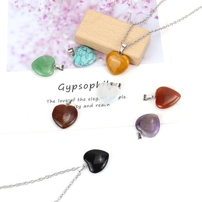 Minimalist Heart Shape Natural Stone Ferroalloy Knitting Pendant Necklace