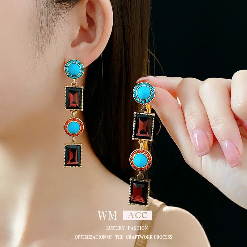 Women Luxurious Quadrilateral Round Ellipse Alloy Electroplating Jewelry Sets