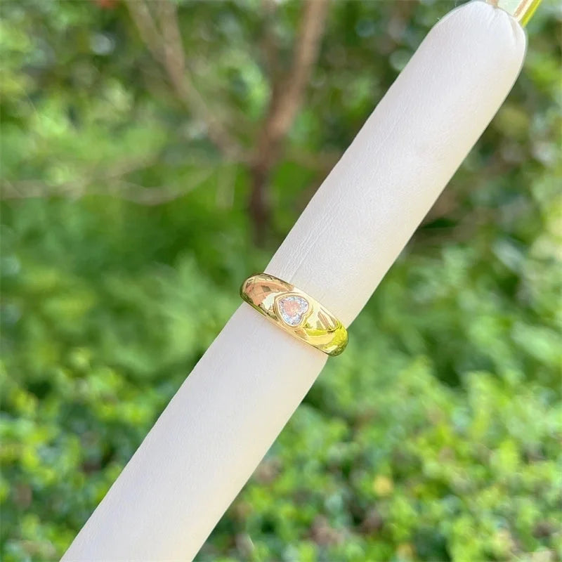 Copper 18K Gold Plated Inlay Heart Shape Zircon Open Rings