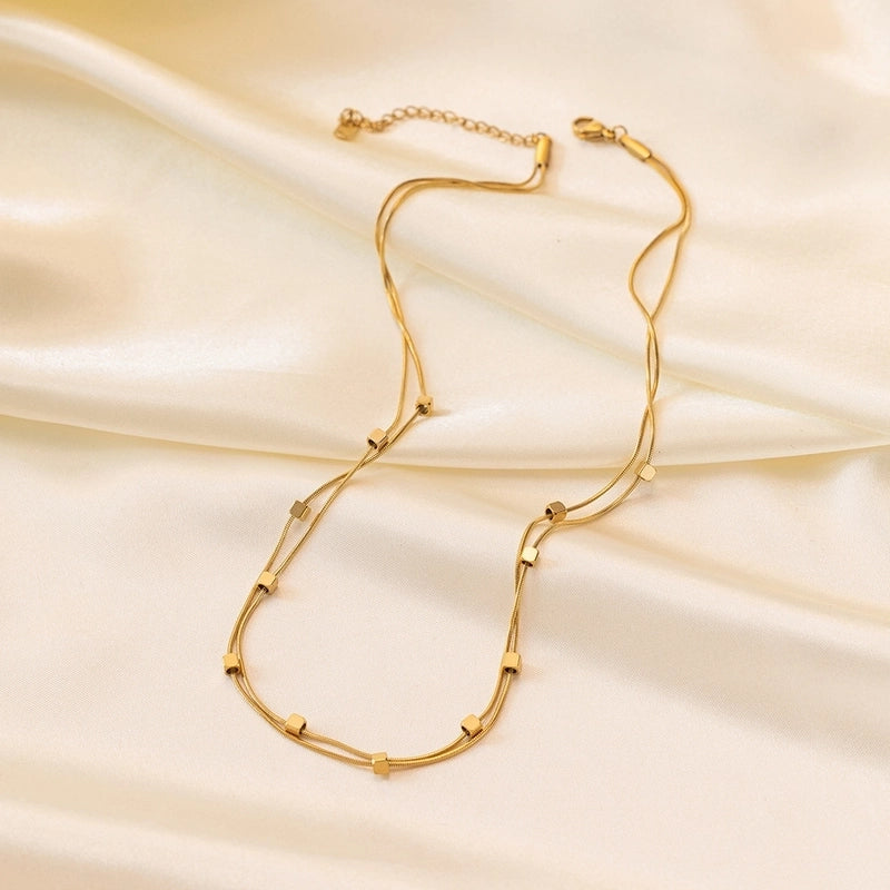 Minimalist Geometric Heart Shape Titanium Steel Shell Zircon 18K Gold Plated Inlay Layered Necklaces Necklace