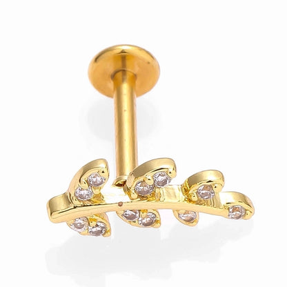 1 Piece Lip Rings Minimalist Commute Leaves Heart Shape Flower 316L Stainless Steel Inlay Zircon 18K Gold Plated Ear Cartilage Rings & Studs
