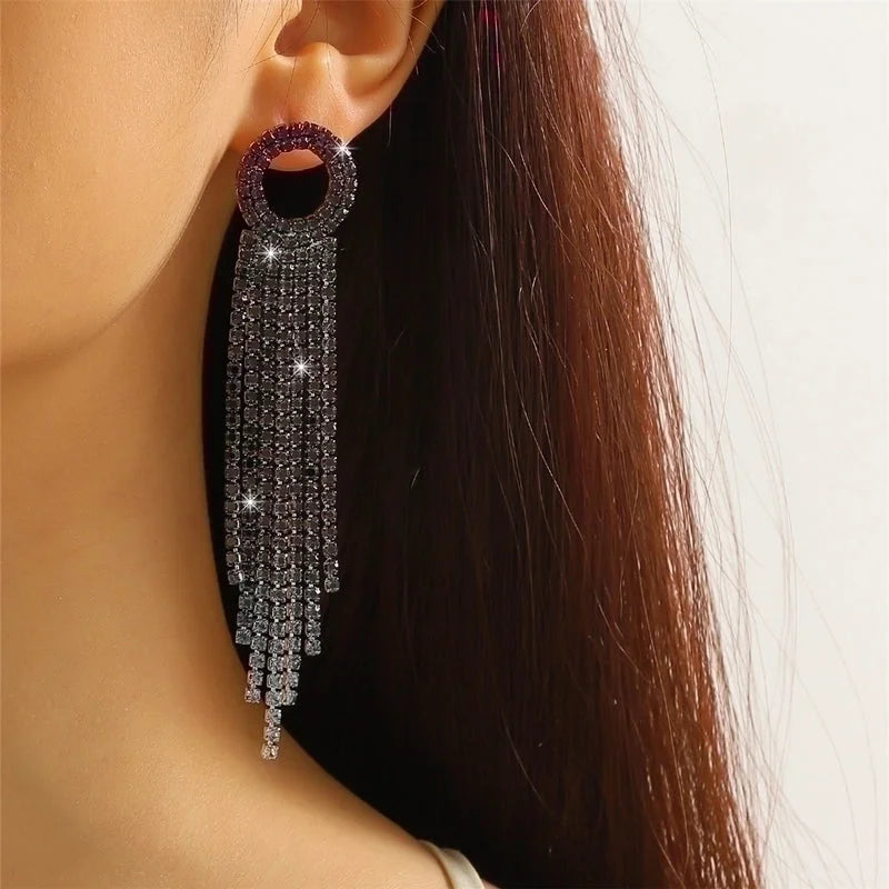 1 Pair Sweet Tassel Plating Inlay Copper Rhinestones Silver Plated Drop Earrings