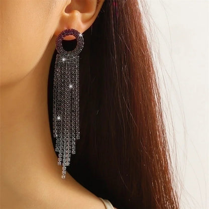 1 Pair Sweet Tassel Plating Inlay Copper Rhinestones Silver Plated Drop Earrings