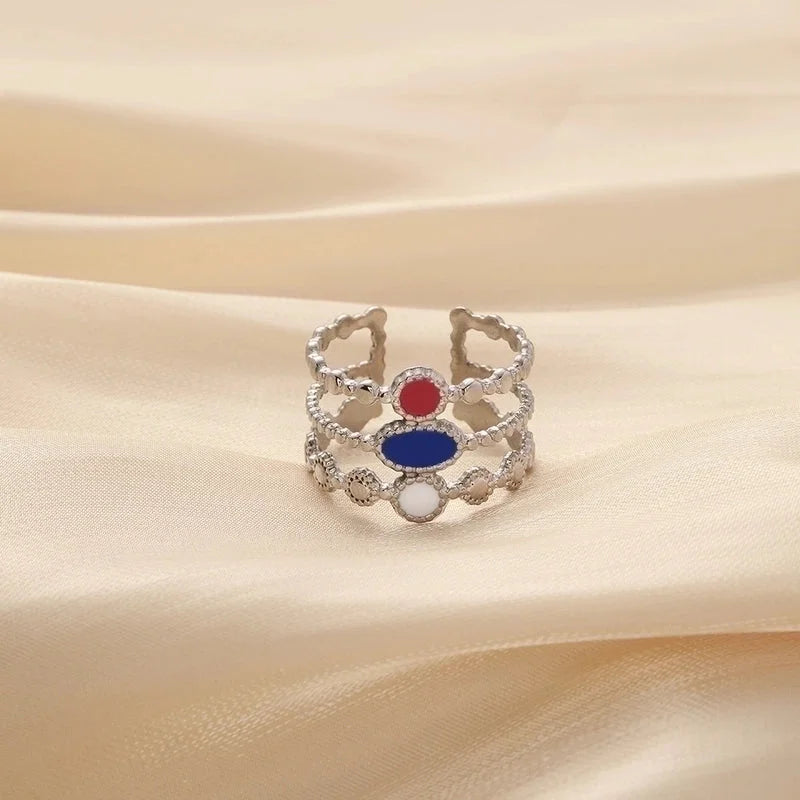 Ethnic Style Sun Star 304 Stainless Steel Artificial Gemstones Rhinestones Enamel Inlay Open Rings