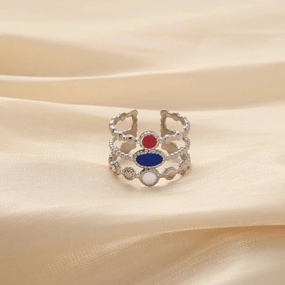 Ethnic Style Sun Star 304 Stainless Steel Artificial Gemstones Rhinestones Enamel Inlay Open Rings