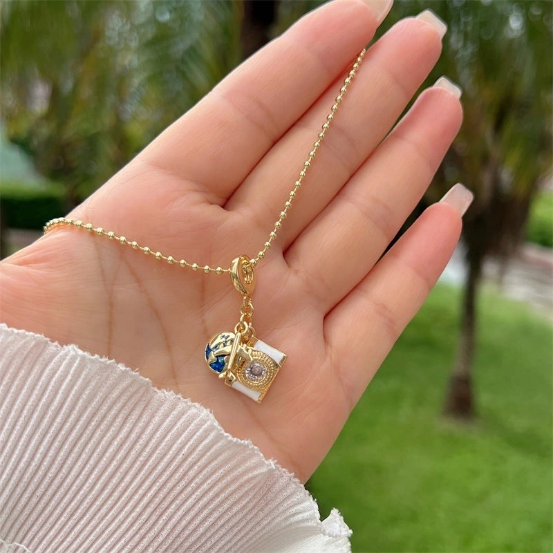 Multi-Style Copper Plating 18K Gold Full Diamond Zircon Travel Around The World Travel Style Series Clip Bead Necklace Necklace Suitable For Daily Wear Of All Ages Suitable For Gifts Original New Arrivals