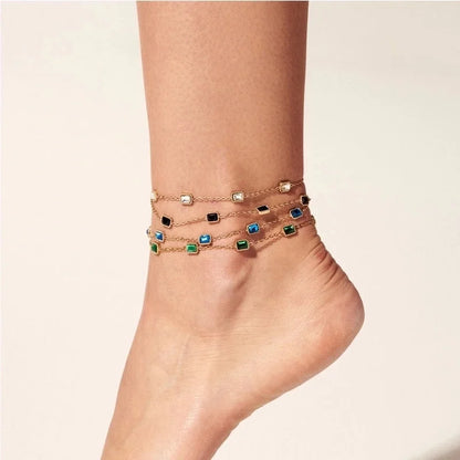 Hawaiian Vacation Modern Style Square 304 Stainless Steel Zircon 16K Gold Plated White Gold Plated Gold Plated Plating Inlay Bracelets Anklet Necklace