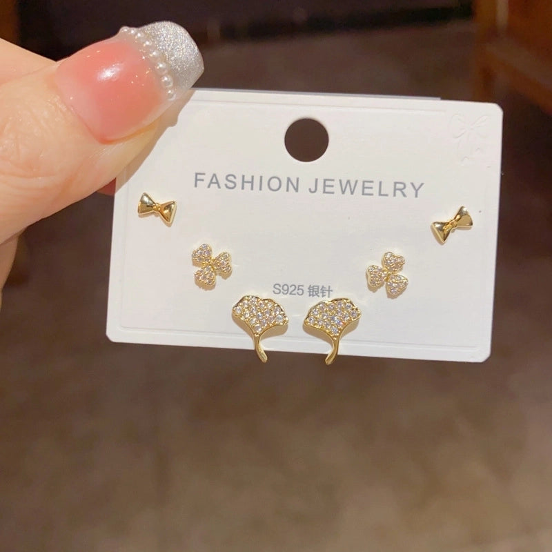 Fashion Geometric Copper Plating Artificial Pearls Zircon Earrings 3 Pairs