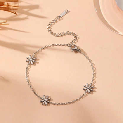 Sweet Minimalist Flower Titanium Steel 18K Gold Plated Bracelets Necklace Jewelry Set