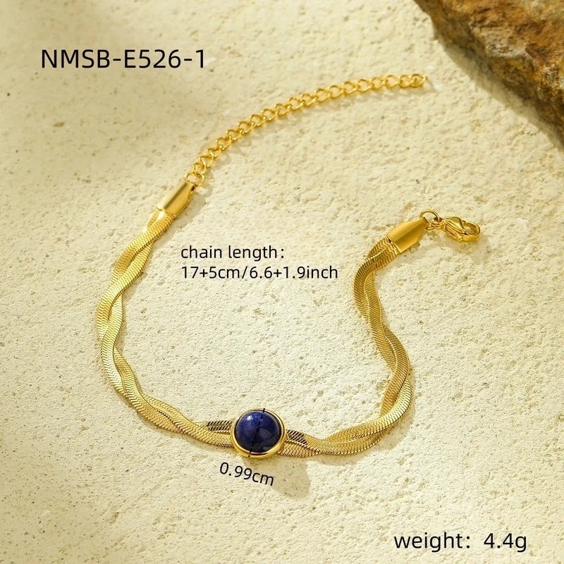 IG Style Geometric 304 Stainless Steel 18K Gold Plated Natural Stone Snake Chain Bracelets In Bulk
