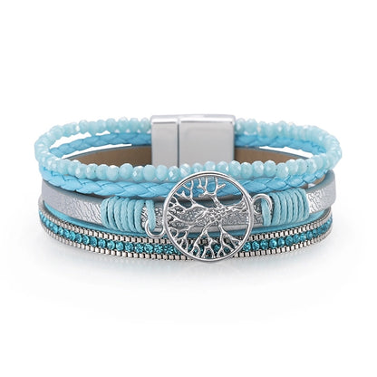 Retro Geometric Life Tree Leather Women's Wristband