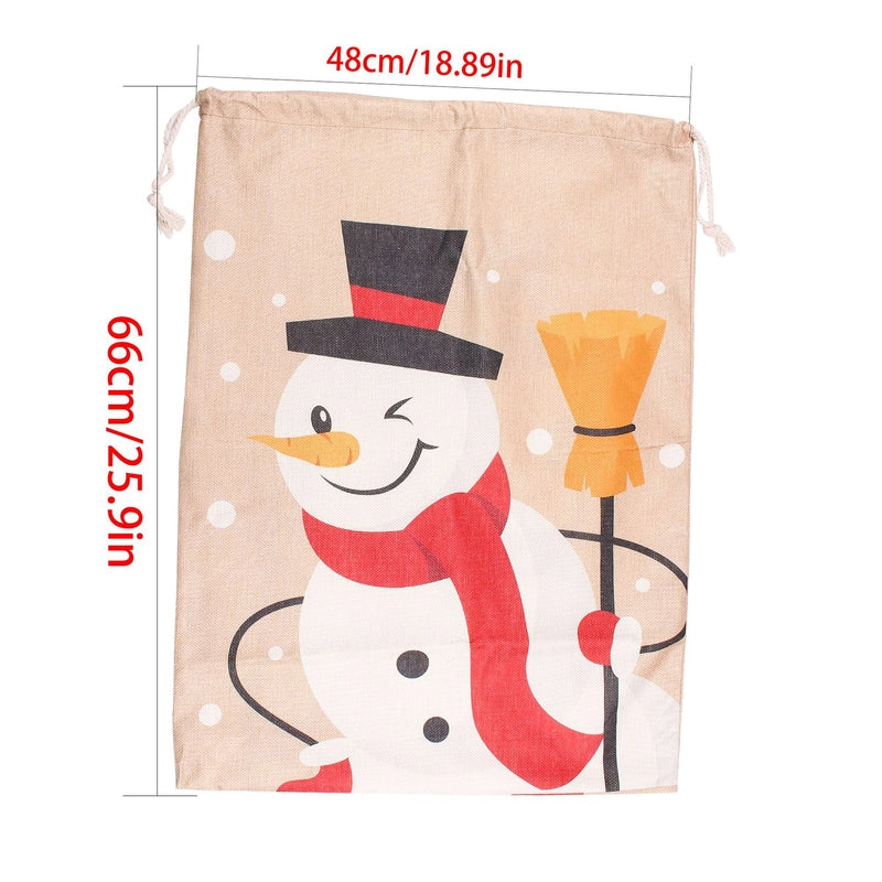 Christmas Gift Bag Christmas Large Printed Drawstring Drawstring Drawstring Bag Imitation Linen Santa Claus Backpack Gift Bag