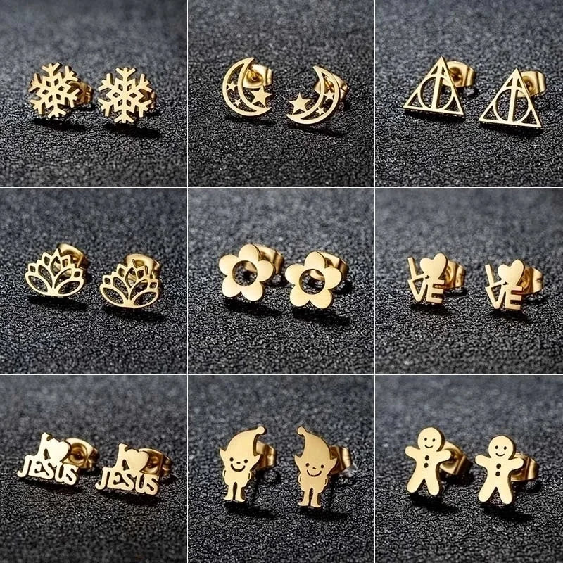 1 Pair Minimalist Classic Style Geometric Polishing Plating 304 Stainless Steel 18K Gold Plated Ear Studs