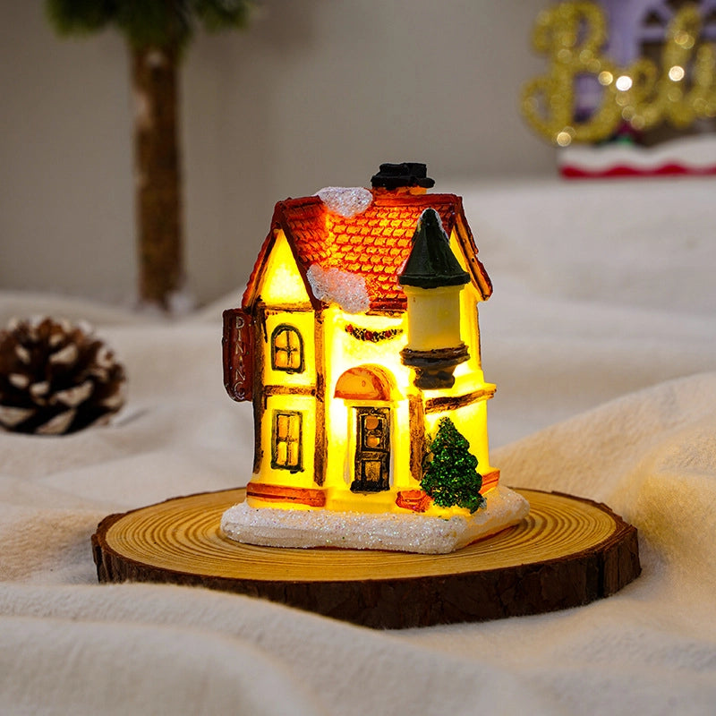 Christmas Small Ornaments Holiday Decorations Christmas Eve House Micro Landscape Luminous Desktop Window Scene Layout Gift