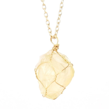 Minimalist Geometric Alloy Natural Stone Knitting Pendant Necklace