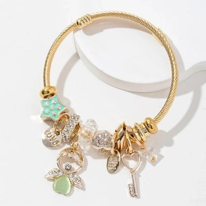 Elegant Lady Angel 304 Stainless Steel Alloy Artificial Crystal Bangle In Bulk