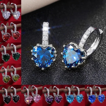 Fashion Multi-color Zircon Heart Copper Earrings