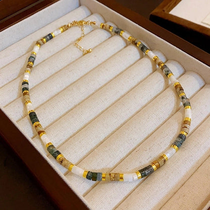 Natural Stone Freshwater Pearl Minimalist Beaded Geometric Necklace