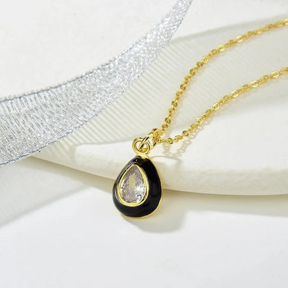 Copper Enamel Inlay Water Droplets Zircon Pendant Necklace