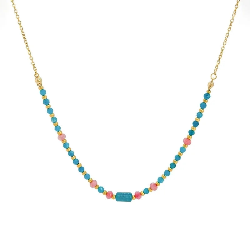 Elegant Geometric 304 Stainless Steel Natural Stone Beaded Chain Cable Chain Pendant Necklace In Bulk