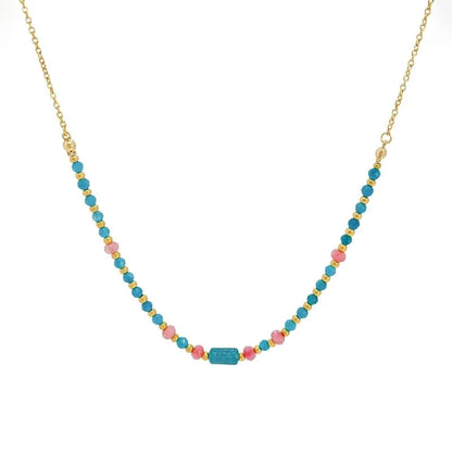 Elegant Geometric 304 Stainless Steel Natural Stone Beaded Chain Cable Chain Pendant Necklace In Bulk