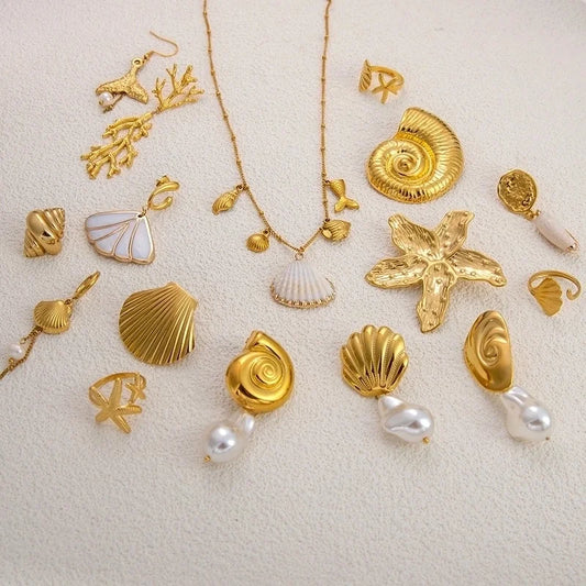 Marine Style Classic Style Scallop Conch Fish Tail 304 Stainless Steel Plating Stainless Steel Jewelry Sets