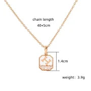 Copper 18K Gold Plated Plating Inlay Double Ring Letter Zircon Necklace