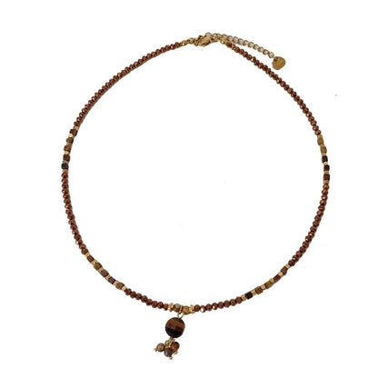 Minimalist Geometric Natural Stone Tiger Eye Pendant Necklace In Bulk