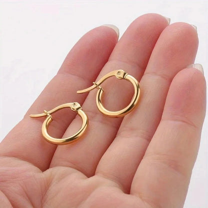 1 Pair Basic Minimalist Commute Round 304 Stainless Steel 18K Gold Plated Earrings