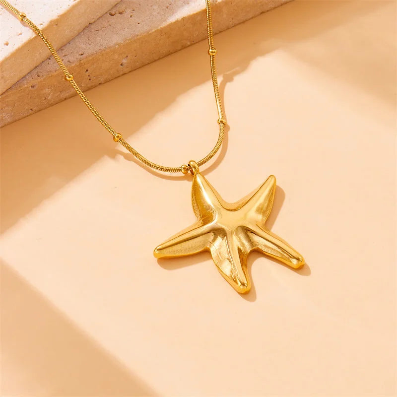 Fashion Starfish Star Stainless Steel Electroplating Necklaces