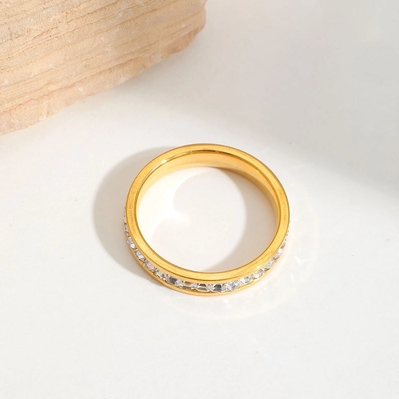 Elegant Minimalist Moon Water Droplets Rectangle 304 Stainless Steel Acrylic Zircon 18K Gold Plated Inlay Open Rings